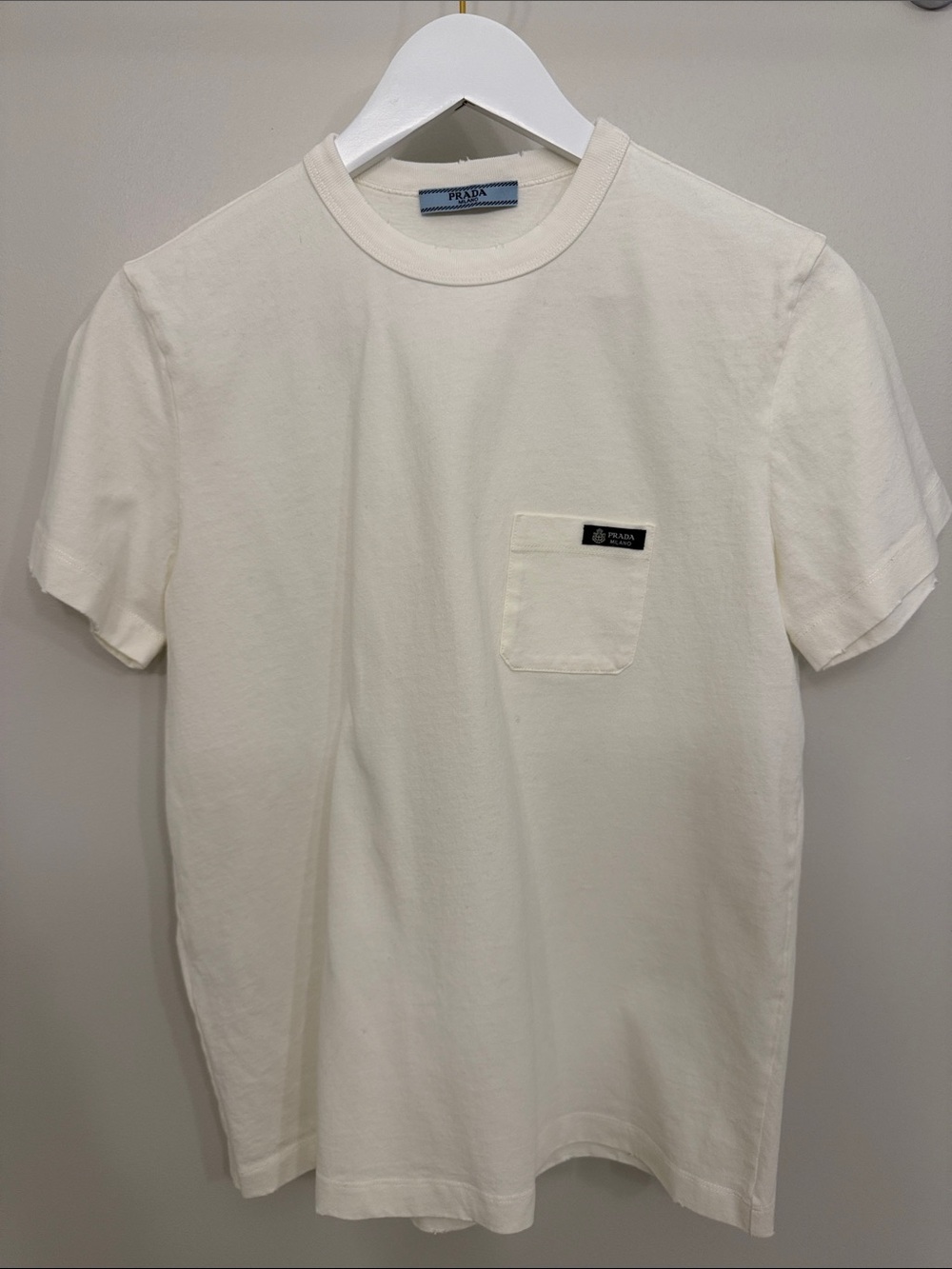Prada Cream Short-Sleeve Pocket Tee
